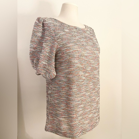 LOFT Colorful Knit Too Blouse with Puffed Sleeve | Size S - Picture 3 of 9